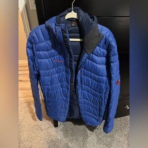 Mammut 750+ Down Fill Power Men’s Hooded Puffer Coat - Blue - Sz XL